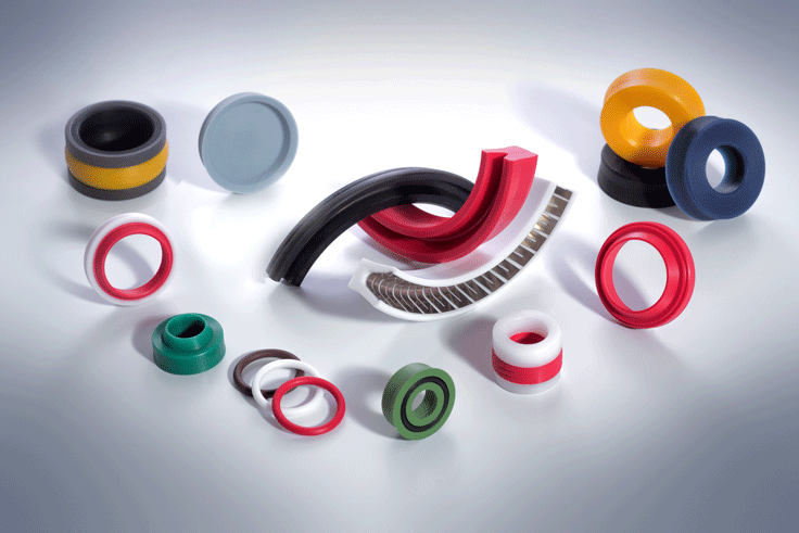 Übersicht verschiedener Dichtungsteile in verschiedenen Werkstoffen, Größen, Farben und Dichtungsarten