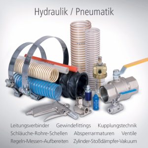 Abbildung Sortiment Webshop Weber Hydraulik, Pneumatik, Schläuche, Armaturen