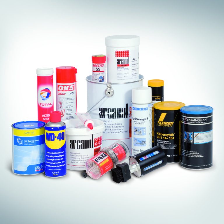 Abbildung Sortiment Schmierstoff & Klebetechnik Industrietechnik der ROLF WEBER GRUPPE